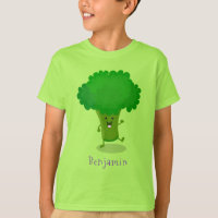 Cute kawaii dancing broccoli cartoon illustration