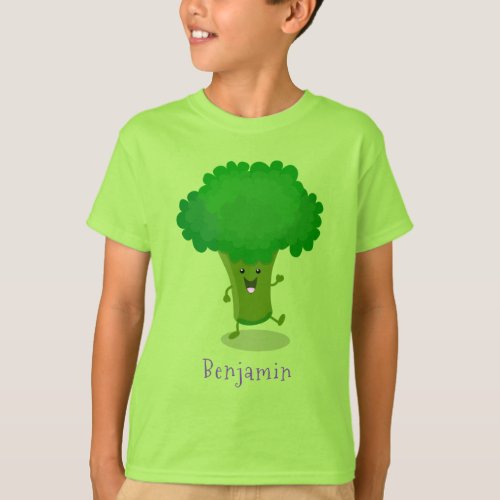 Cute kawaii dancing broccoli cartoon illustration T_Shirt