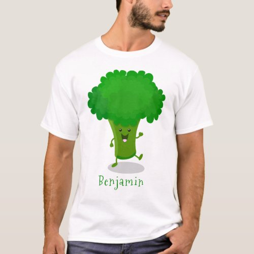 Cute kawaii dancing broccoli cartoon illustration T_Shirt