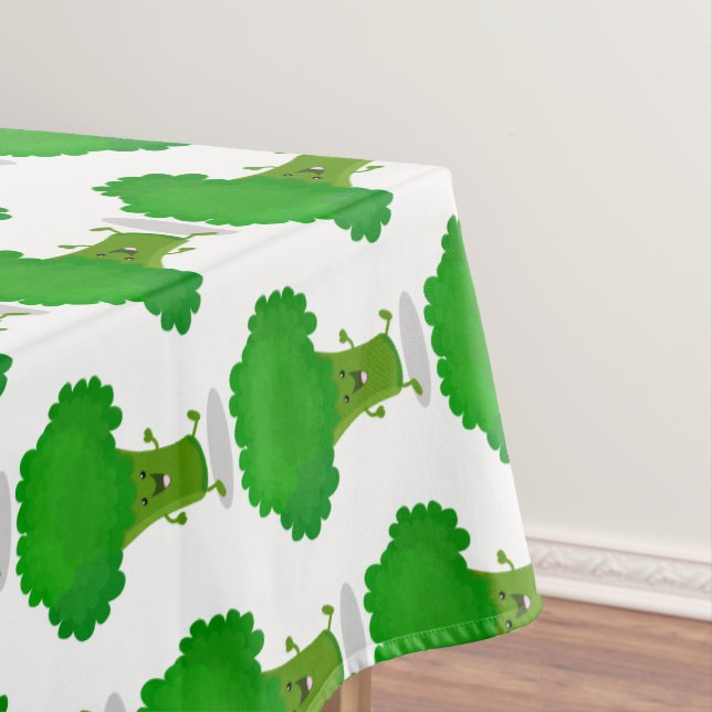 Cute kawaii dancing broccoli cartoon illustration tablecloth (In Situ)