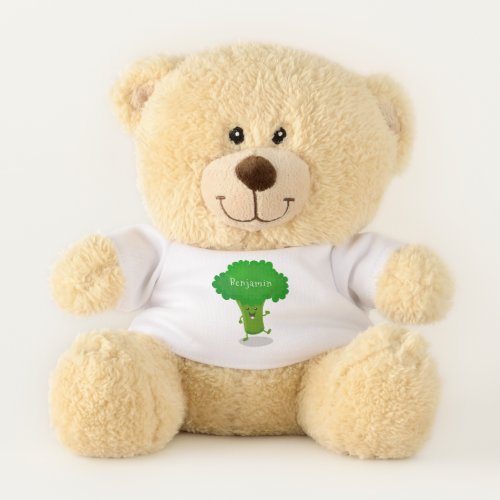 Cute kawaii dancing broccoli cartoon illustration teddy bear