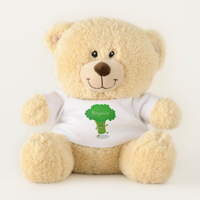 Cute kawaii dancing broccoli cartoon illustration teddy bear (Front)
