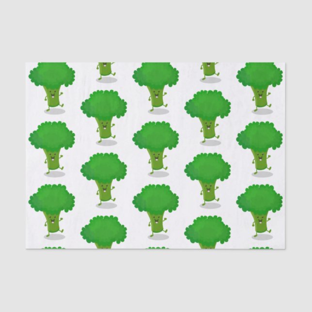 Cute kawaii dancing broccoli cartoon illustration tissue paper (Front)