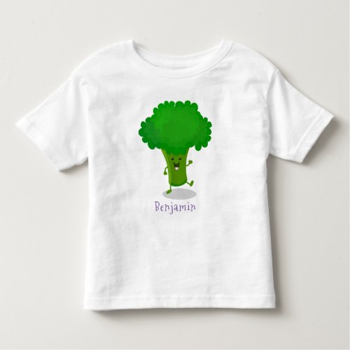 Cute kawaii dancing broccoli cartoon illustration toddler t_shirt