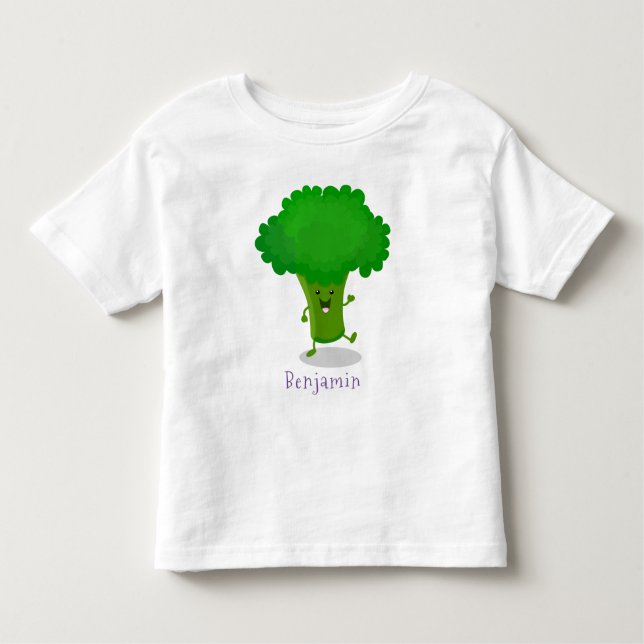 Cute kawaii dancing broccoli cartoon illustration toddler t-shirt (Front)