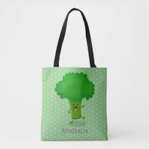 Cute kawaii dancing broccoli cartoon illustration tote bag