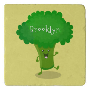 Cute kawaii dancing broccoli cartoon illustration trivet