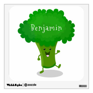Cute kawaii dancing broccoli cartoon illustration wall decal