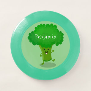 Cute kawaii dancing broccoli cartoon illustration Wham-O frisbee