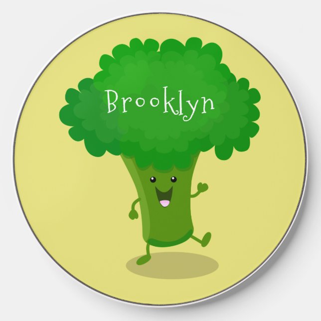 Cute kawaii dancing broccoli cartoon illustration wireless charger  (Front)
