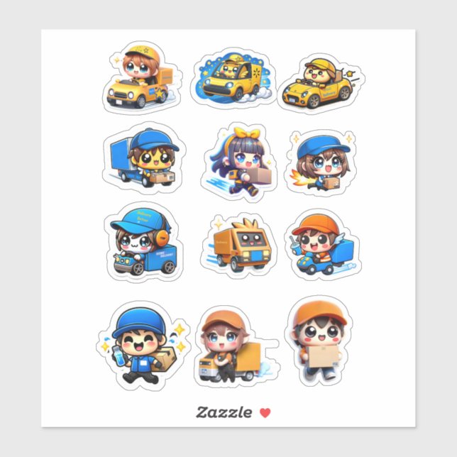 Cute Kawaii Delivery Drivers Services Sticker (Sheet)