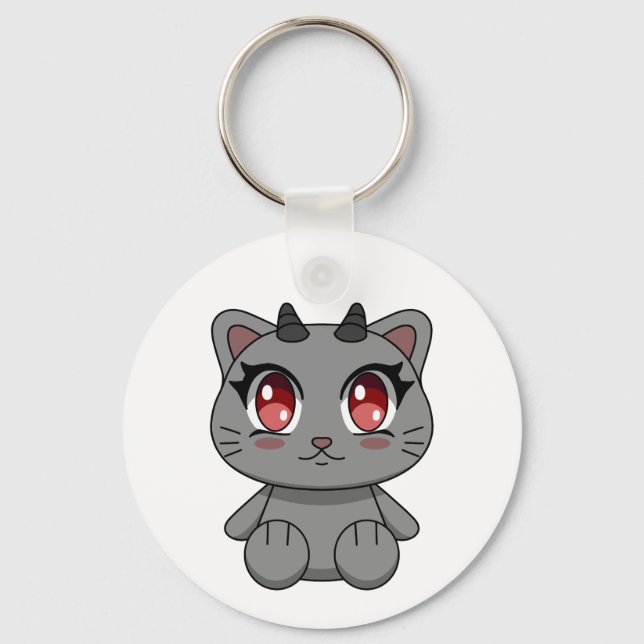 Cute Kawaii Demon Cat  Keychain (Front)