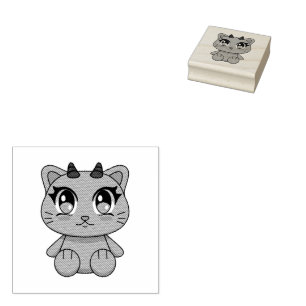 Cute Kawaii Demon Cat Rubber Stamp