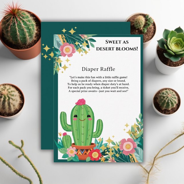 Cute Kawaii Desert Bloom Floral Cactus Baby Shower Enclosure Card (Creator Uploaded)