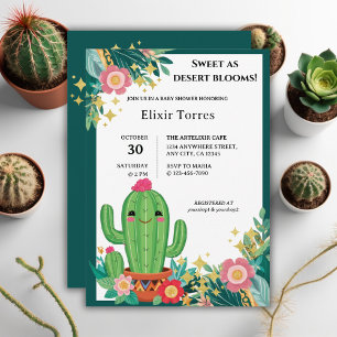Cute Kawaii Desert Bloom Floral Cactus Baby Shower Invitation