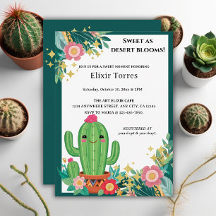 Cute Kawaii Desert Bloom Floral Cactus Baby Shower Invitation