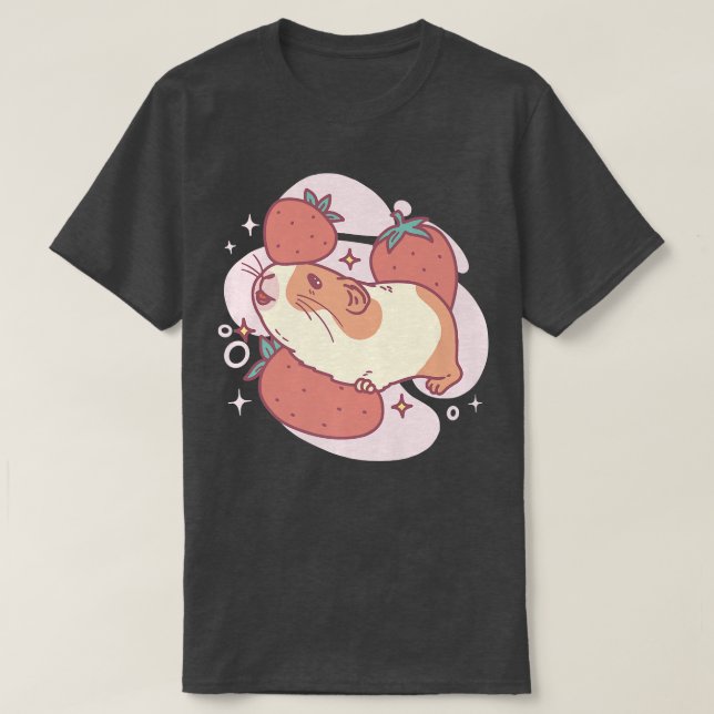 Cute Kawaii Designs  Guinea Pig Playing In Strawbe T-Shirt (Design Front)