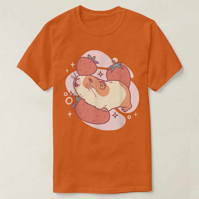 Cute Kawaii Designs  Guinea Pig Playing In Strawbe T-Shirt (Design Front)