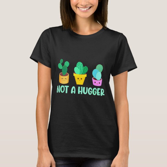 Cute Kawaii Do Not Hug I'm Not A Hugger Cactus  T-Shirt (Front)