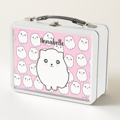 Cute kawaii dogcat pet furball personalized pink metal lunch box