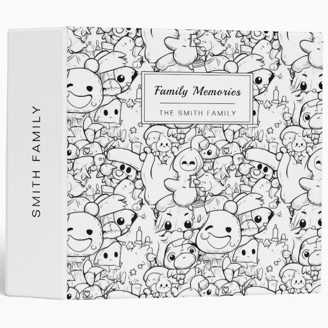 Cute Kawaii Doodle Characters (1) 3 Ring Binder (Front/Spine)