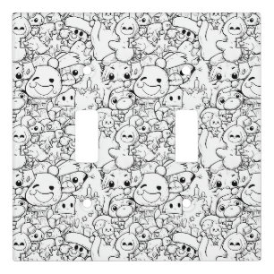 Cute Kawaii Doodle Characters (1) Light Switch Cover