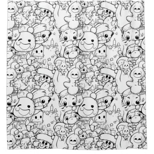 Cute Kawaii Doodle Characters (1) Shower Curtain