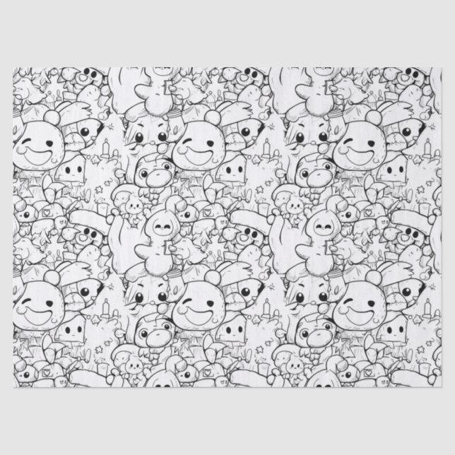 Cute Kawaii Doodle Characters (1) Tissue Paper (Front)