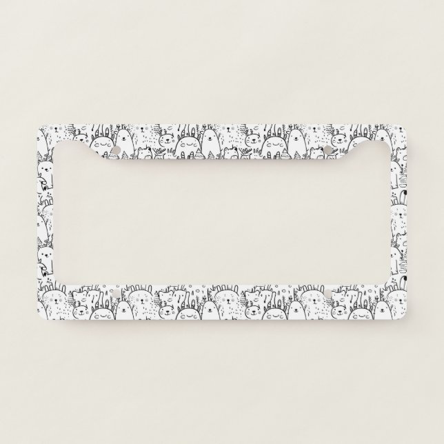 Cute Kawaii Doodle Characters (2) License Plate Frame (Front)