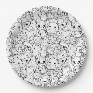 Cute Kawaii Doodle Characters Paper Plates