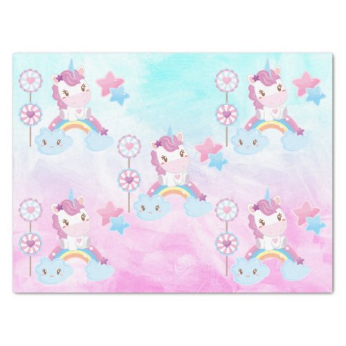 Cute Kawaii Dreamy Unicorn Rainbow Cloud Birthday Tissue Paper