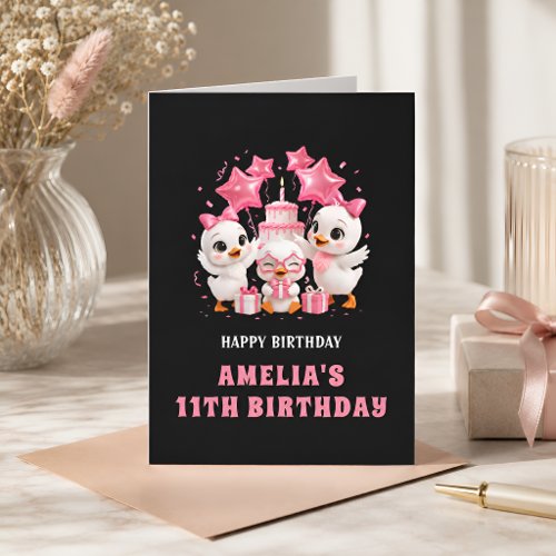 Cute Kawaii Duck Birthday Card for Girl