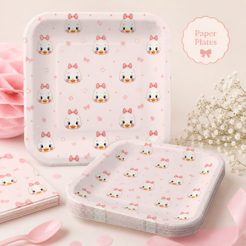 Cute Kawaii Duck Girl Birthday Party Paper Plates