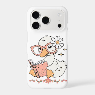 Cute Kawaii Duck Reading Book with Glasses Floral iPhone 17 Pro Case