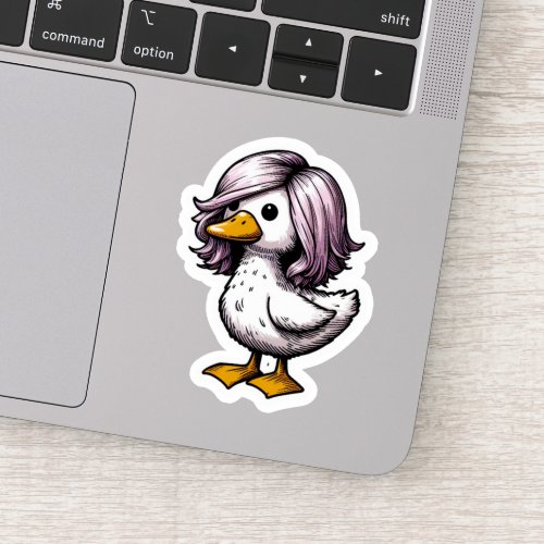 Cute Kawaii Duck Wearing Wig Sticker