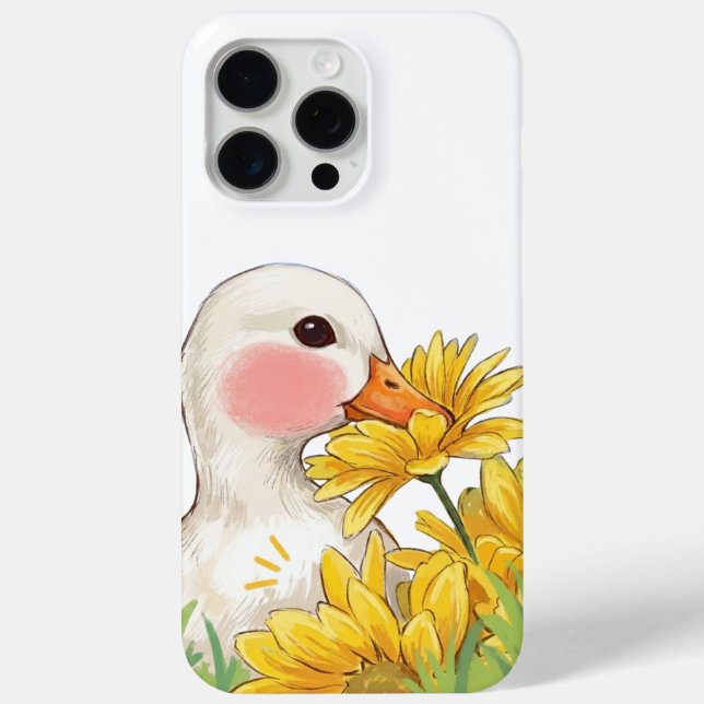 Cute Kawaii Duck with Yellow Flowers Case-Mate iPhone Case (Back)