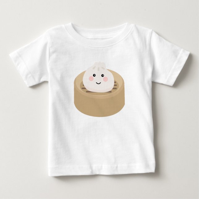 Cute Kawaii Dumpling in Steamer Baby T-Shirt (Front)
