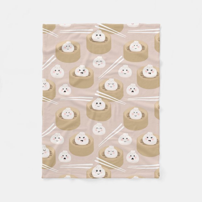 Cute Kawaii Dumplings Steamer Chopsticks  Fleece Blanket (Front)