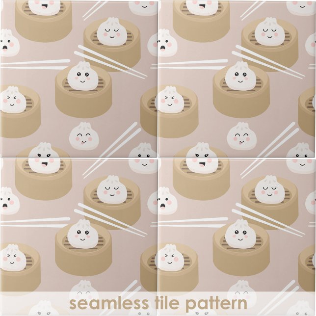 Cute Kawaii Dumplings Steamer Chopsticks Kitchen Ceramic Tile (Cute Kawaii Dumplings Steamer Chopsticks Kitchen Ceramic Tile)