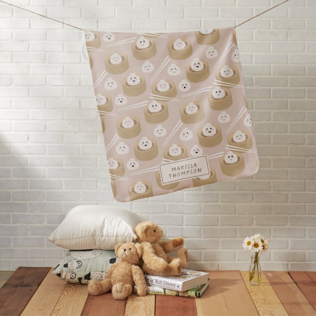 Cute Kawaii Dumplings Steamer Chopsticks Name Baby Blanket (In Situ)