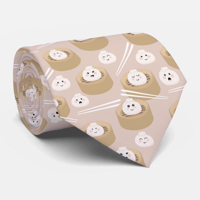 Cute Kawaii Dumplings Steamer Chopsticks  Neck Tie (Rolled)