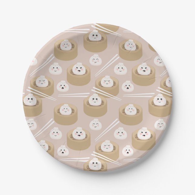 Cute Kawaii Dumplings Steamer Chopsticks  Paper Plates (Front)