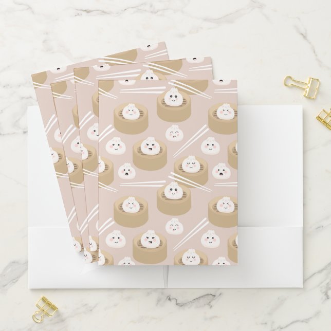Cute Kawaii Dumplings Steamer Chopsticks  Pocket Folder (In Situ)