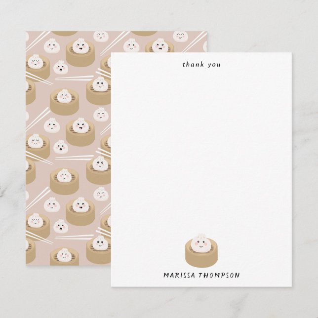 Cute Kawaii Dumplings Steamer Chopsticks  Thank You Card (Front/Back)