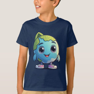 Cute Kawaii Earth Character T-Shirt for Kids