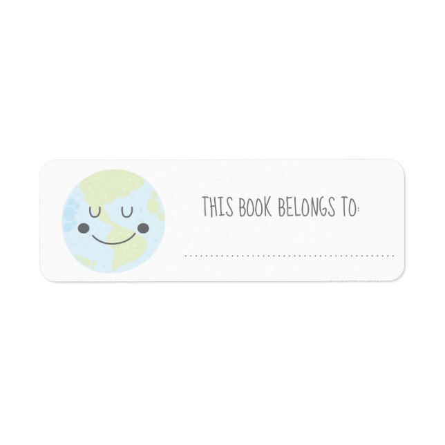 Cute Kawaii Earth This Book Belongs To Label (Front)