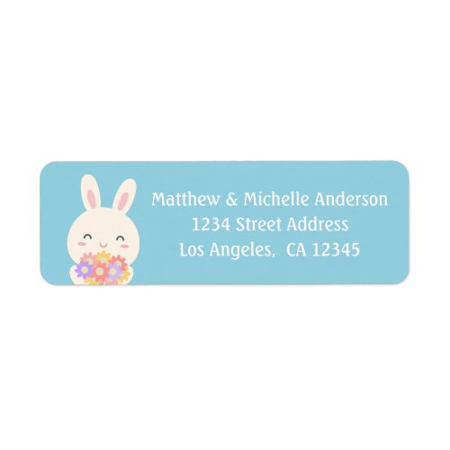 Cute Kawaii Easter Bunny  Flowers Return Address Label