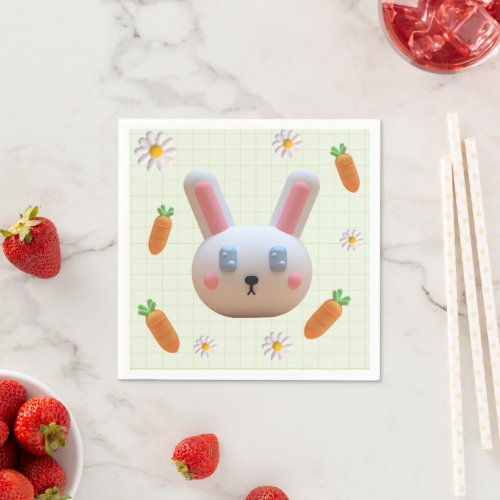 Cute Kawaii Easter Bunny Retro Style  Napkins