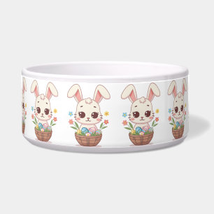 Cute Kawaii Easter Bunny Spring Illustration Pet Bowl