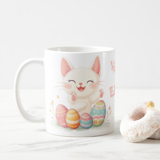 Cute Kawaii Easter Cat Mug – Pastel Kitty Easter (With Donut)